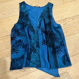 Blue tropical print blouse sleeveless Zara S